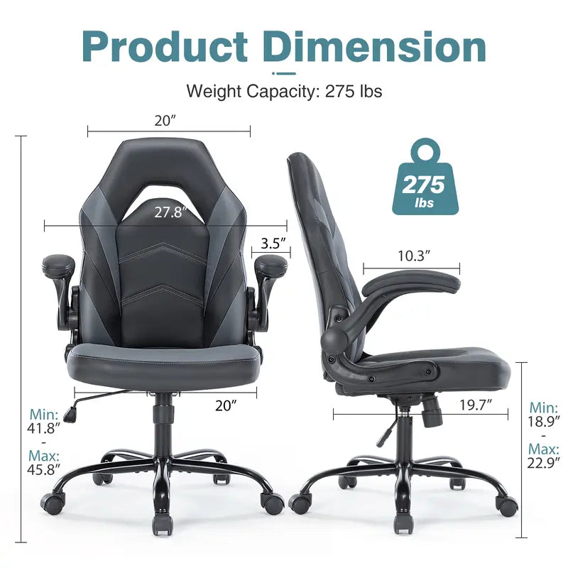 【Spring Sale】Sweetfurniture Gaming Chair - Computer Chair Ergonomic Office Chair PU Leather Desk Chair Executive Adjustable Swivel Task Chair with Flip-Up Armrest