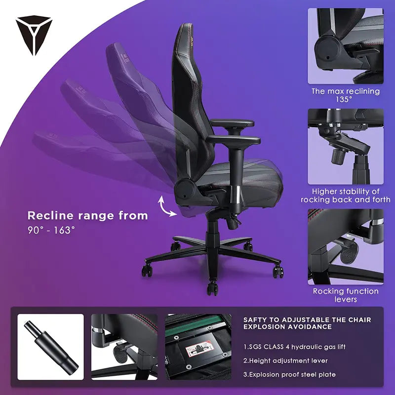 Amerlife Gaming Chair Ergonomic PC Game Chair- Lumbar Support Headrest 4D Armrests Computer Chair, Big and Tall Comfortable Large, Rolling, Ergonomic,
